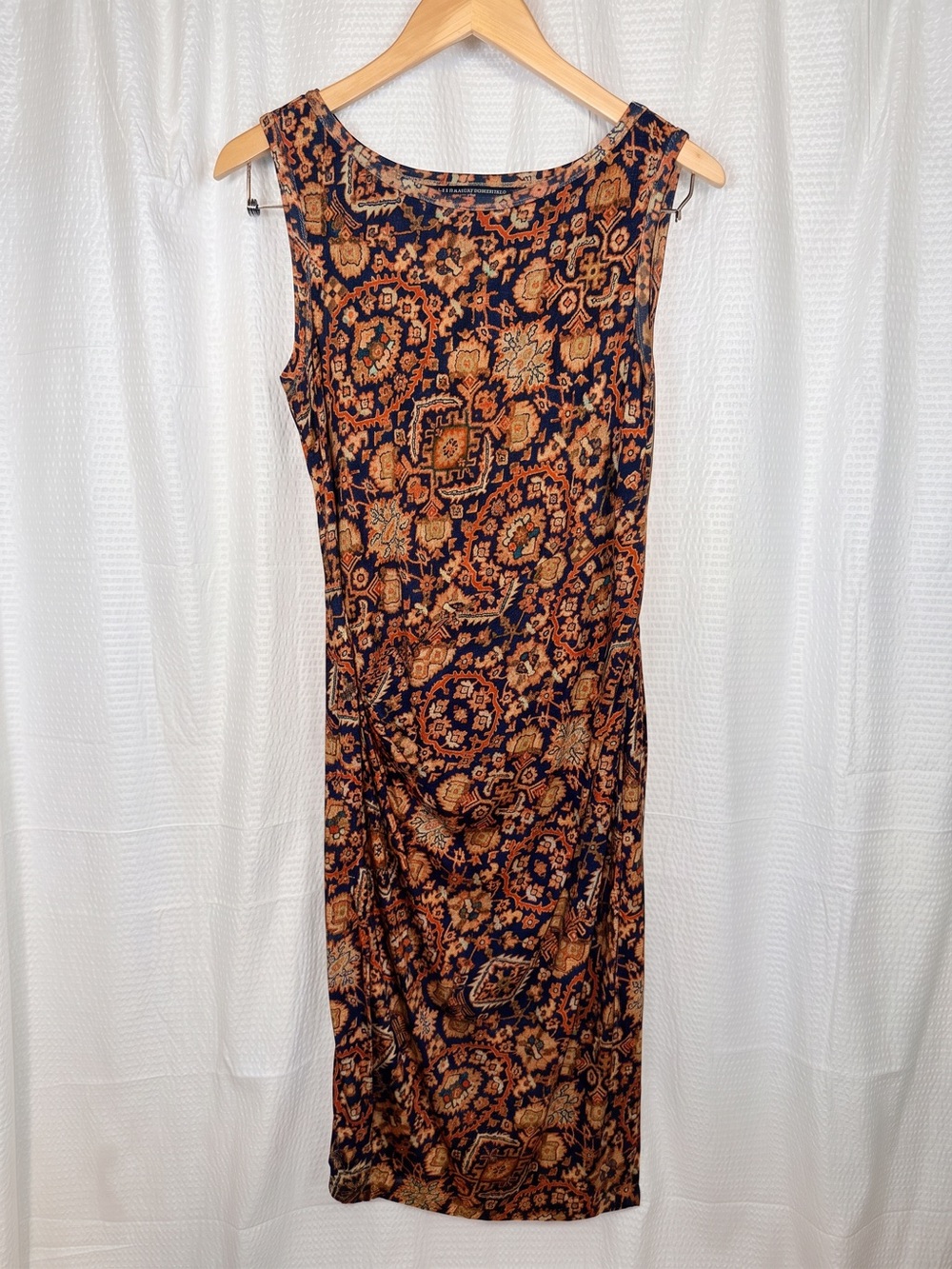 Peruvian Connection Chavin Sleeveless Ruched Side-Slit Midi Dress Size Small